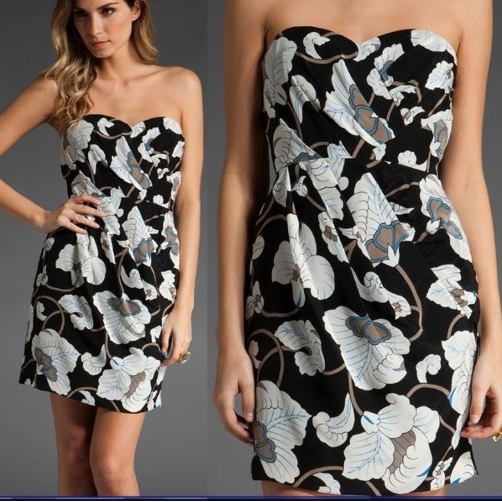Tibi Bianca floral strapless silk mini dress size 4 EUC
